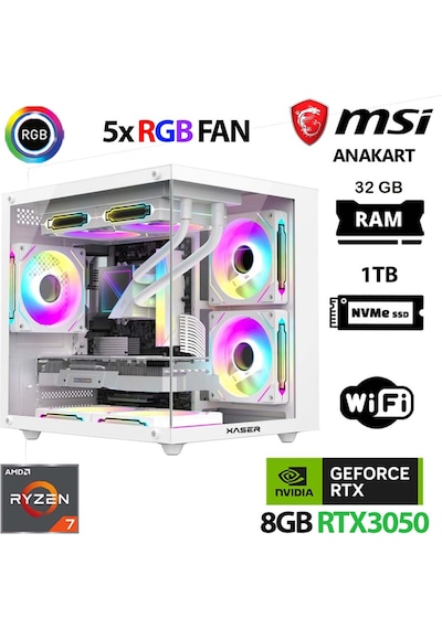 Xaser Cube X20 R7-5700X 32 GB 1 TB M.2 Nvme SSD 6 GB RTX3050 Free Dos Masaüstü Oyuncu Bilgisayarı
