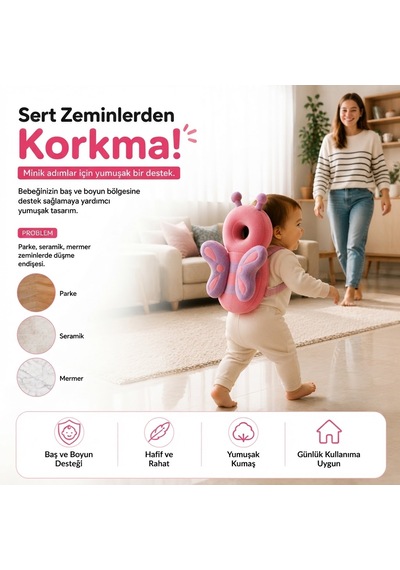 İlk Adım Güvenlik Yastığı Bebek Kafa Koruma Boyun Destek Minderi Kelebek