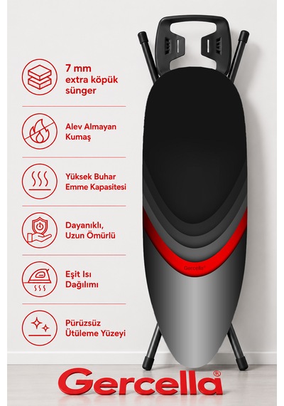 Hediyeli Red Circle Xxl Beden 60x162 Cm Ütü Masası Kılıfı Gri - Siyah