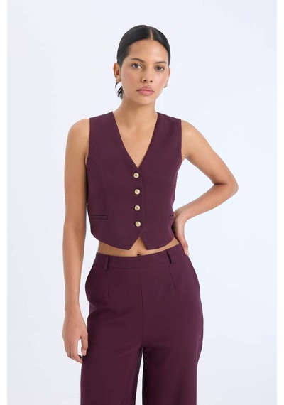 DeFacto Regular Fit V Yaka Blazer Yelek E2364AX24AUBR238 Bordo