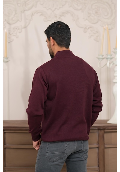 Woolen World Balıkçı Yaka Kalın Yünlü Erkek Triko Kazak Bordo