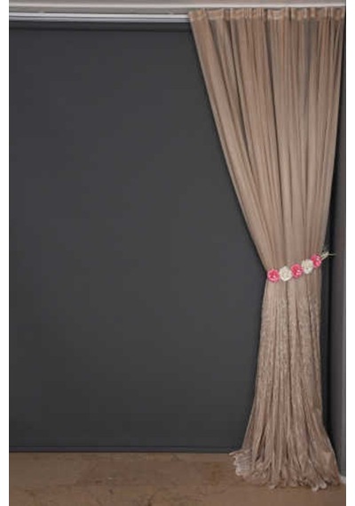 Selvi Desen Vizon Renk Hazır Dikilmiş Pileli Fon Perde 300x260 Cm