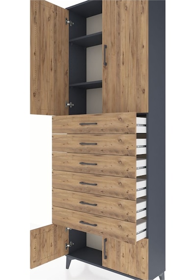 Arges Dolap 3 Raflı 6 Çekmeceli 4 Kapaklı 88x30x243 Antrasit-çam Antrasit