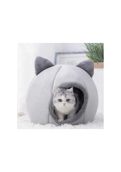 Bal Kabağı Tasarımlı Kedi Evi Yumuşak Kedi Yatağı Derin Uyku Ve Kış Evi Çıkartılabilir Minder Gri M