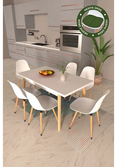 Vilinze Eames Sandalye Avanos Ahşap Mdf Mutfak Masası Takımı - 80x140 Cm Beyaz