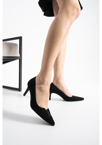 Dericia Shoes Apex Hakiki Deri Süet Kadın İnce Topuklu Ayakkabı Siyah