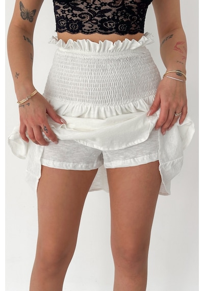 Kadın Katlı Smock Bel Mini Short Etek Summer Layers Beyaz