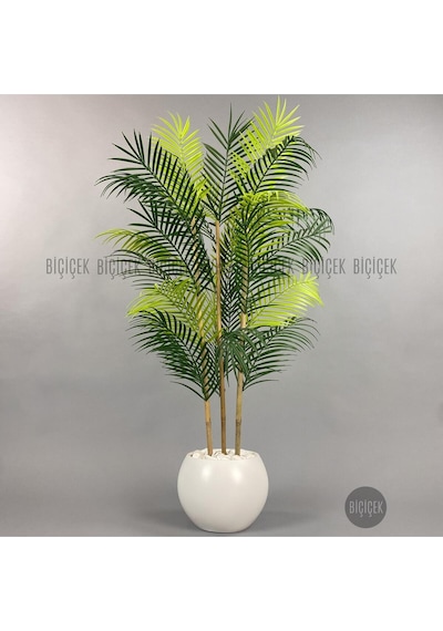 Biçiçek Yapay Areka Ağaci 120 Cm 24 Yapraklı Beyaz Küre Saksıda