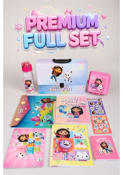 X Dekomus Lisanslı Gabby S Dollhouse Premium Kırtasiye Seti Saplı Çanta,boyama Kitabı,resim Defteri,bloknot, Altın