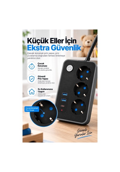 Robeve Blic 3 Lü Termal Akım Korumalı Uzatma Prizi 2 Metre Kablolu, 2 Usb + 1 Type-c Hızlı Şarj, Çocuk Korumalı, Aç/kapa Anahtarlı Çoklu Priz Grup Priz Grup Uzatma Prizi 3'lü Priz 2 M Robeve Blic 3 Lü Termal Akım Korumalı Uzatma Prizi 2 Metre Kablolu, 2 Usb + 1 Type-c Hızlı Şarj, Çocuk Korumalı, Aç/kapa Anahtarlı Çoklu Priz Grup Priz Grup Uzatma Prizi 3'lü Priz 2 M