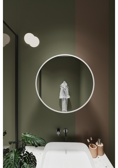 Oval Aynalı Banyo Dolabı Lavabo Üstü Kapaklı Banyo Aynası Duvar Dolabı Beyaz