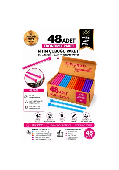 Midex Tfk-20-24x Örf Aletleri Seti Davul Tokmağı Ritim Çubuğu Paketi Karbon Fiber Toptan Paket-3 24 Çift