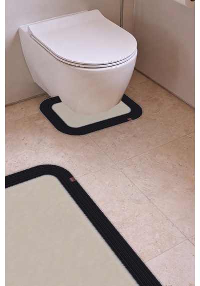 Banyo Paspası Takımı 70x110+50x70 Cm Düz Ekru & Siyah
