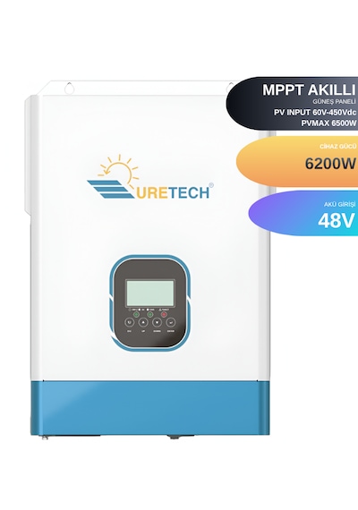 Uretech 7KVA 6.2kw 6200 W 5kva 5kw 6.2kw 48Vdc-220Vac Tam Sinüs Akıllı H.V. 100A Mppt İnverter