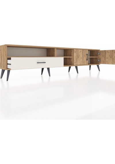 Arges Tv Ünitesi 3 Raflı Tek Çekmeceli 2 Kapaklı 220x30x51 Çam-çam/aytaşı Atlas Çam/aytası - Atlas Çam