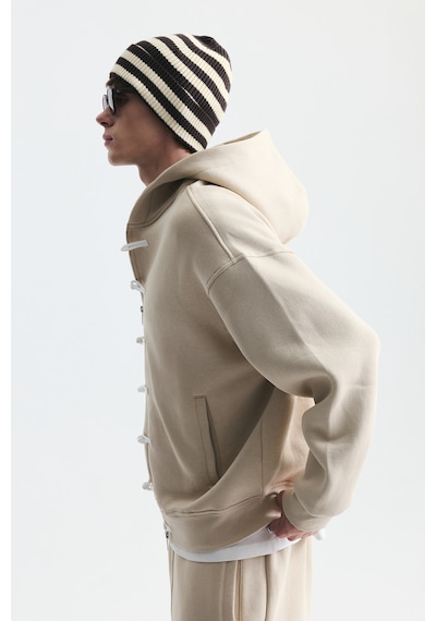 Süslü Düğme Sweatshirt Ve Barrel Fit Eşofman Takım Ekru