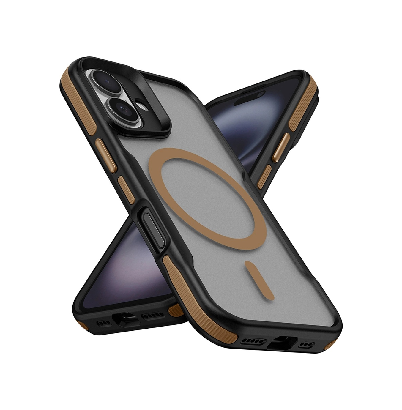 Apple Uyumlu iPhone 16 Plus Kılıf M-safe Şarj Özellikli Renkli Kenar Airbag Şeritli Zore Lamer Kapak Titanyum-Gold