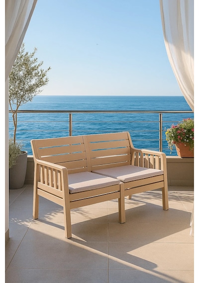 Lara Minderli İkili Bahçe Balkon Teras Koltuğu - Cappucino