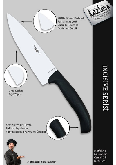 İncisive Serisi Çantalı 7 Li Mutfak Gastronomi Bıçak Seti Mft-690 Siyah