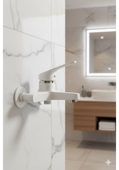 5590 Banyo Bataryası Duş Musluğu Musluk Armatür Siyah Beyaz Gold Krom Renkler Beyaz - Krom