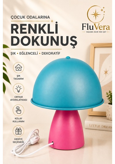 Dekoratif Masa Lambası Renkli Mantar Tasarım Şık Ve Modern Aydınlatma Kaymaz Tabanlı Çocuk Odası Lambası Çok Renkli