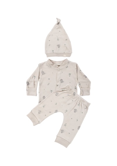 Bebegen Unisex Bej Koala Desenli Organik Üçlü Pijama Takımı Çok Renkli