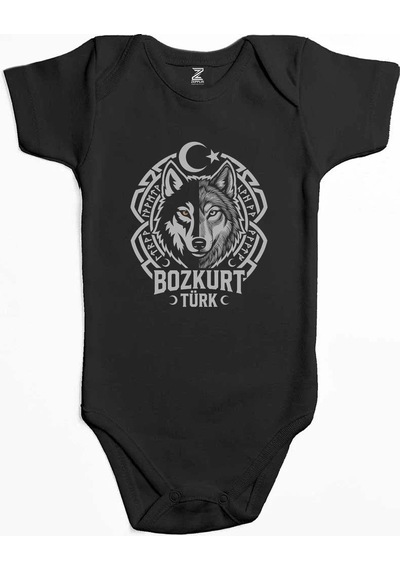 Zepplin Giyim Bozkurt Türk Ay Yıldız Motifli Kurt Başı Baskılı Pembe Bebek Body Zıbın