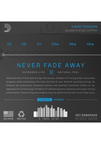 D'addario Xtc46ff Xt Serisi Klasik Gitar Tel Seti Hard Tension -