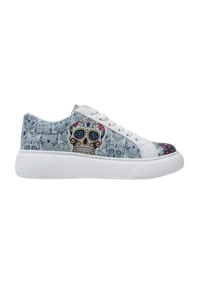 Kadın Vegan Deri Beyaz Sneakers - Remembrance Of Frida Kahlo Tasarım Beyaz