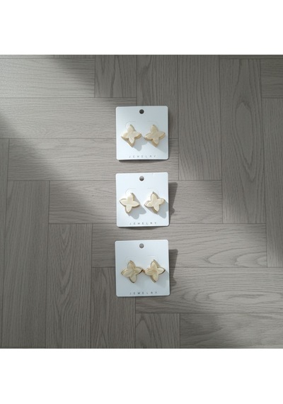 Şehrazat Handmade Gold Kenar Hareli Kemik Yonca Küpe Çok Renkli