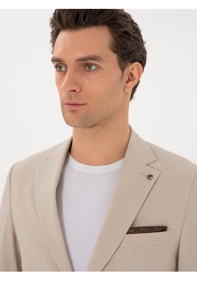 Cacharel Bej Slim Fit Çizgili Takım Elbise