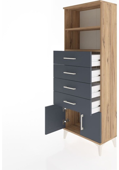Arges Dolap 2 Raflı 4 Çekmeceli 2 Kapaklı 60x30x163 Çam-antrasit Atlas Çam