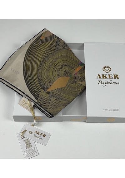 Aker Bosphorus Çift Taraflı İpek Twill Eşarp 89147112 Yeşil-somon