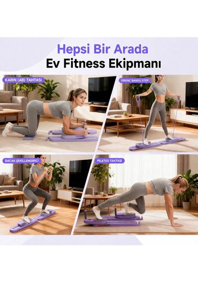 Fonksiyonlu Hareketli Pilates & Mekik Tahtası - Raylı Sistemli Tüm Vücut Kondisyon İstasyonu Mor