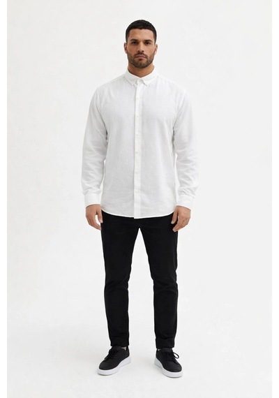 Wear Vexel Erkek Keten Kumaş Uzun Kollu Regular Fit Gömlek - Beyaz Çok Renkli
