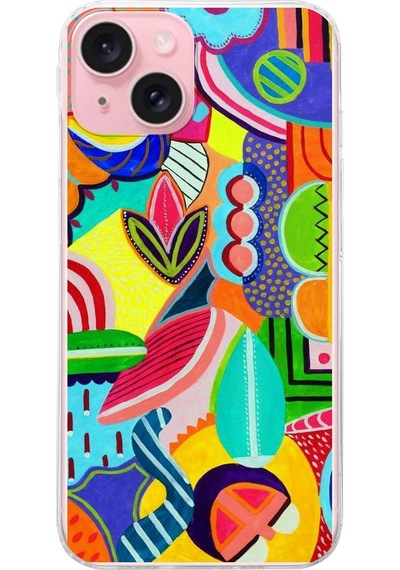 Apple Uyumlu iPhone 15 İle 1mm Slim Fit Retro Renkler 6 Baskılı Şeffaf Kılıf