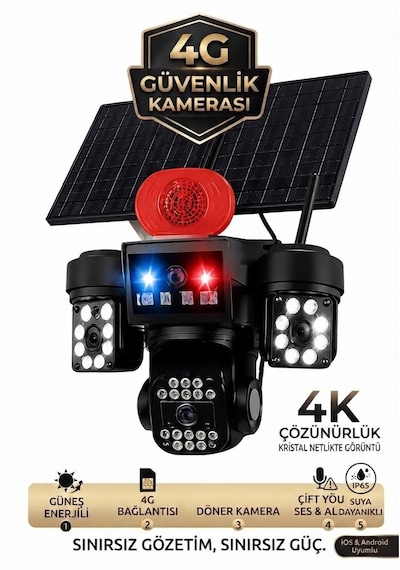 4k Güneş Enerjili Gece Görüşlü Güvenlik Kamerası 4gsim + 64 Gb Hafıza Kartı