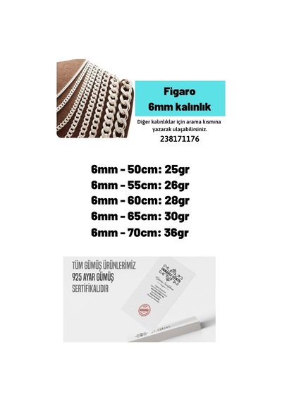 6mm Figaro Model 925 Ayar Gümüş Erkek Kolye Zincir Modelleri 238171176