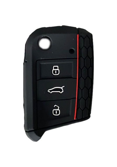 Silikon Anahtar Kabı- Volkswagen/Golf7 Siyah-Kırmızı Çizgili / Sy
