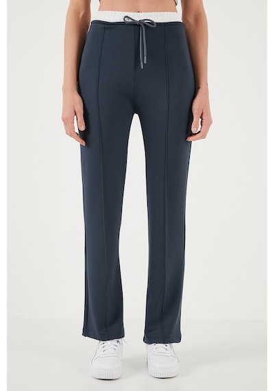 Lela Streç Slim Fit Yüksek Bel Geniş Paça Çimalı Bayan Eşofman Altı 5866078 Füme