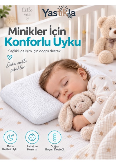 Ortopedik Hafızalı Visco Bebek Ve Çocuk Yastığı Nefes Alabilen 38x26x6,5 Cm Beyaz