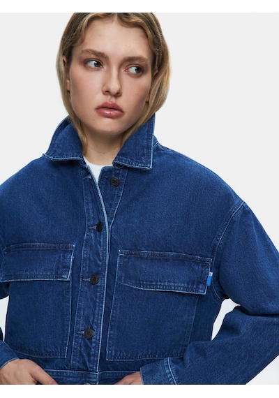 LTB Skyla Önü Cepli Crop Dark İndigo Jean Ceket Dark İndigo