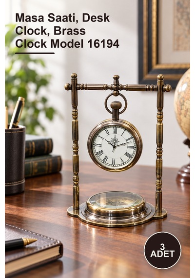 3 Adet Pirinç Masaüstü Saat Masa Saati, Desk Clock, Brass Clock Model 16194 Diğer