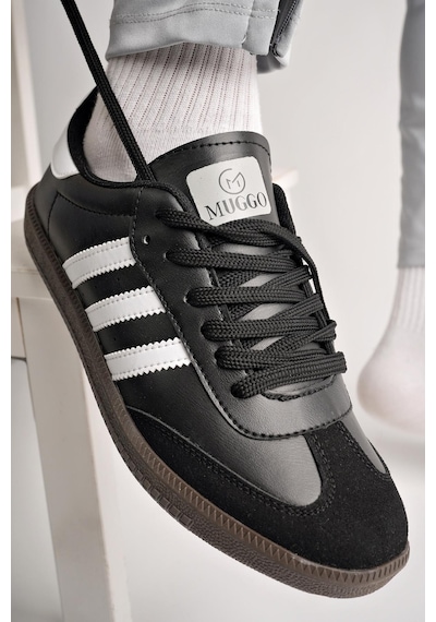 Muggo Jabbar Unisex Ortopedik Günlük Garantili Bağcıklı Yürüyüş Koşu Sneaker Spor Ayakkabı Siyah