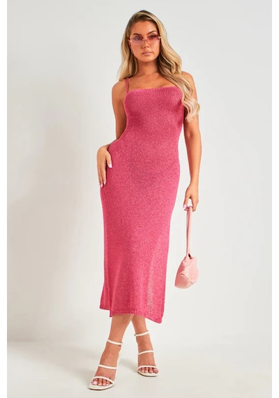 Merry See Sırt Dekolteli Bağlamalı Vücuda Oturan Diz Altı Örme Elbise Pembe Merry See Sırt Dekolteli Bağlamalı Vücuda Oturan Diz Altı Örme Elbise Pembe
