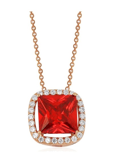 Gümüş Rose Rengi Kırmızı Taşlı Kolye G418Kl Altınsepeti