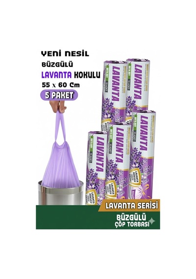 Coverest Orta Boy, Lavanta Kokulu Büzgülü Çöp Torbası, 55x60 Cm,