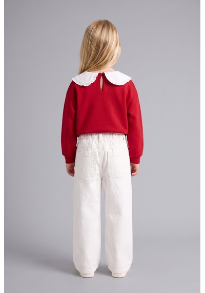 Defacto %100 Pamuk Fiyonk Nakışlı Regular Fit Gabardin Pantolon Kız Bebek I4915a526auer233 Ekru-er233