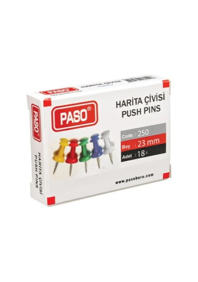 Paso 250 Renkli Harita Çivisi 23mm 18 Li