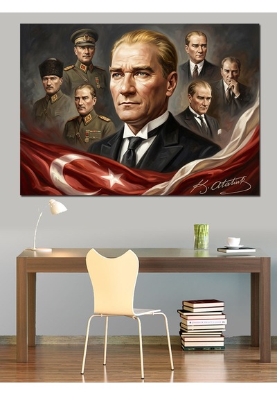 Gazi Mustafa Kemal Atatürk Tablosu Dekoratif Kanvas - Mdf Ahşap Tablo